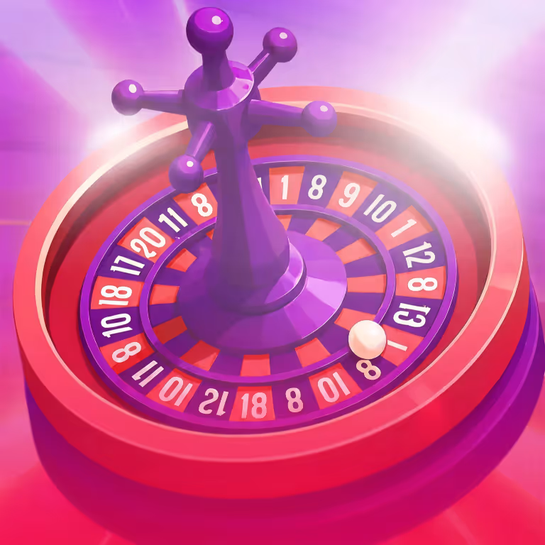 Pigmo Casino roulette wheel illustration with glowing purple and red design